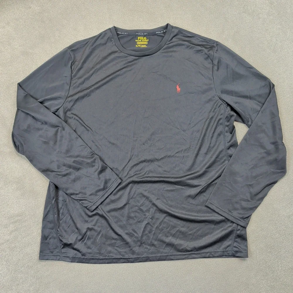Polo Ralph Lauren XL Mens Black Performance Long Sleeve Shirt Red Pony Logo